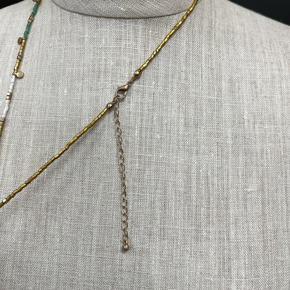 Gold-tone White Green Chain Beaded Fashion Necklace NWOT - Picture 4 of 4